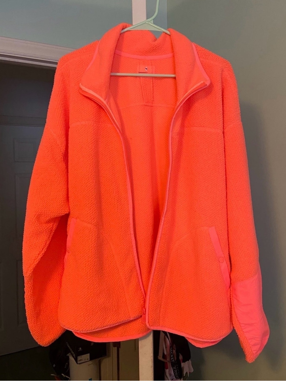 FP Movement by Free People Ziggy Zip Up Neon Pink Coral Teddy Jacket